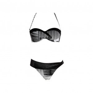 CFAD072031 + CSLD072029 – Fascia di bikini imbottita in charmeuse opaca e velluto bianco e nero (29,90) + Slip di bikini medio (19,90)